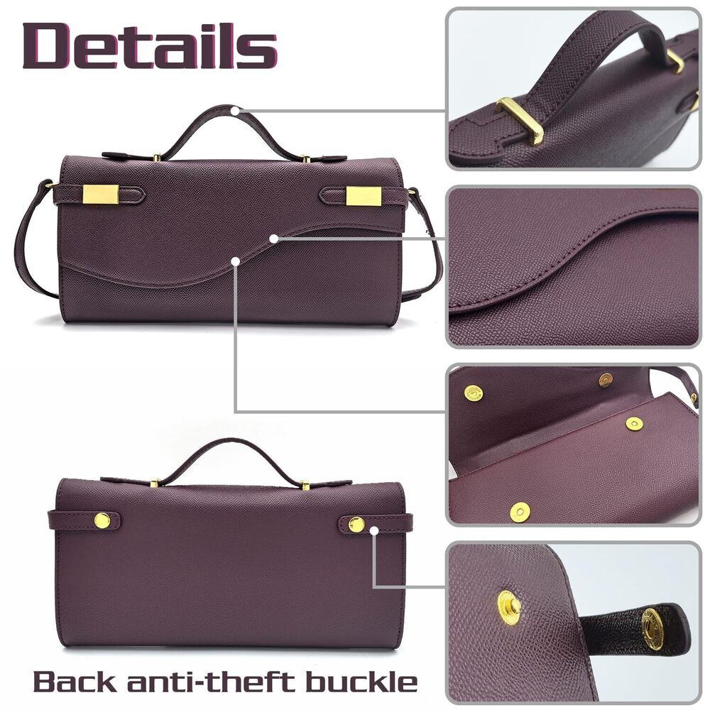 9761 Minimalist Long Envelope Shoulder Bag for Commute, White Formal Clutch - Picture 5 of 7